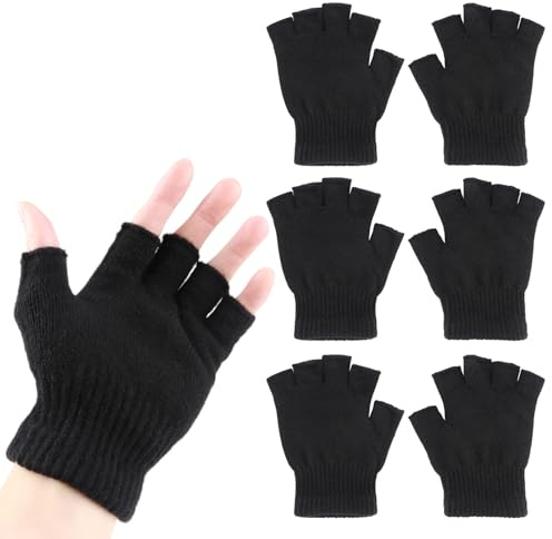 HO-SFSM 3 Paare Halbfinger Handschuhe Unisex Warme Winter Fingerlose | Handschuhe Universalgröße Fingerless Gloves für Kinder Herren Damen Schwarz