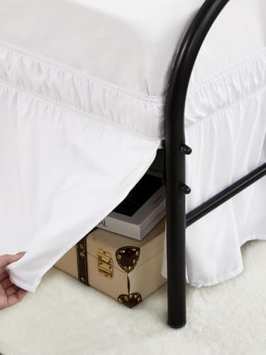 RIMELA Kingsize-Bett-Volant, elastisches Bettlaken mit geteilten Ecken, Bettrock mit Plissee, ca. 150 cm x 200 cm mit 38 cm Länge, einfach anzubringen, Staubrüschen-Bettgestell und Plattform