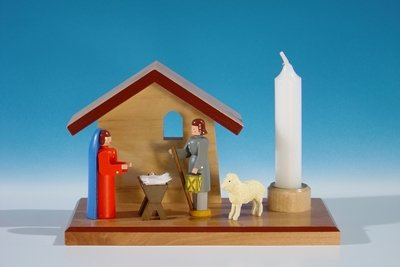 Rudolphs Schatzkiste Kerzenhalter Maria und Josef bunt Breite 14cm NEU Kerze Kerzenlicht Teelicht Weihnachten Kerzenschmuck Tischschmuck Holzschmuck Holz Seiffen Erzgebirge Dekoration