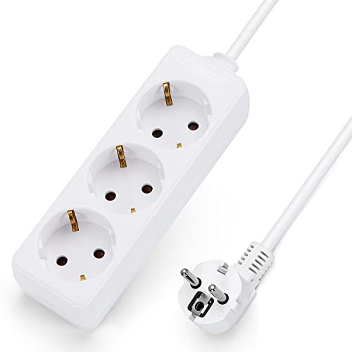 Aigostar Steckdosenleiste 3-fach Tischsteckdose Kindersicherung 5m Kabel, Weiß