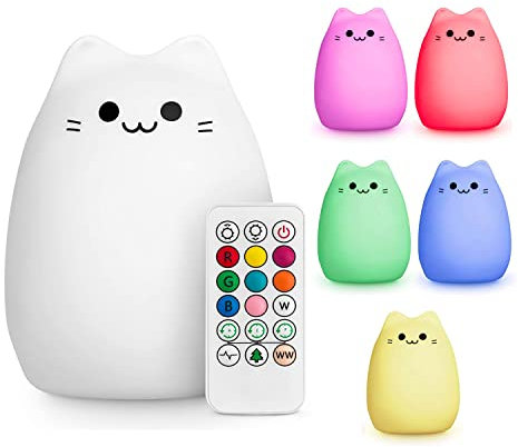 Sweet Ponies Veilleuse Enfant - Veilleuse Bébé Chat - USB Rechargeable LED Silicone Lampe avec Télécommandée, Lampe de nuit Chambre, Multicolore