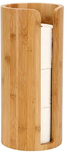 Woodluv Toilet Roll Holder, Free-Standing Toilet Paper Storage Holder Stand, Round Toilet Paper Loo Roll Holder Stand for Bathroom & Toilets, Bamboo