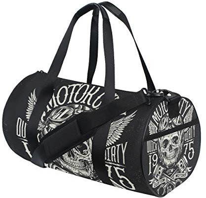 BKEOY Sport-/Turnbeutel, Motorrad, Totenkopf, Vintage, Seesack, wasserdicht, Canvas, Handtasche, Schultertasche, Reisetasche für Erwachsene, Männer, Frauen, Jungen, Mädchen, Unisex