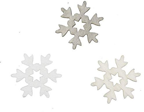 RiloStore 60 STK Schneeflocken 3cm Holz Weiss grau hellgrau Creme oth496 Weihnachtsdeko Schneeflocke Naturdeko Shabby Chic White Washed Weihnachten