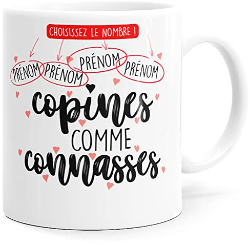 Mug Humour Personnalisable Copine Connasse Tasse Message drôle Personnalisé Prénom de 2 à 5. Idée Cadeau Original Amie Couple Amoureux Collègue Sœur Femme Nana pour Anniversaire St Valentin.