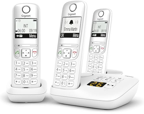 Gigaset A695A Trio - 3 téléphones DECT sans Fil avec répondeur - écran à Haut Contraste - Excellente qualité Audio - Fonction Mains Libres - Protection d'appels, Blanc [Version française]