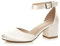 AJVANI Low mid Block Heel Ankle Strap Court Shoes Sandals Size 4 37 Ivory Satin