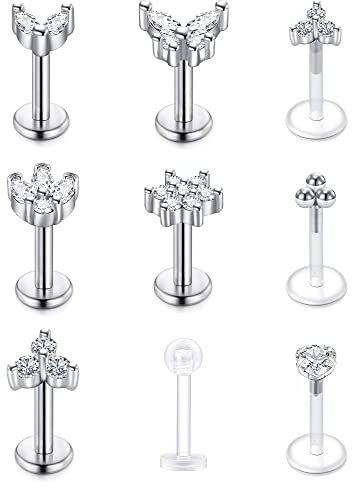 VFUN 16G Tragus Piercing Chirurgenstahl Acryl Lippenpiercing Reatiner Helix Piercing Stecker Conch Cartilage Ohrpiercing Stab 8MM Labret Medusa Piercing Silber