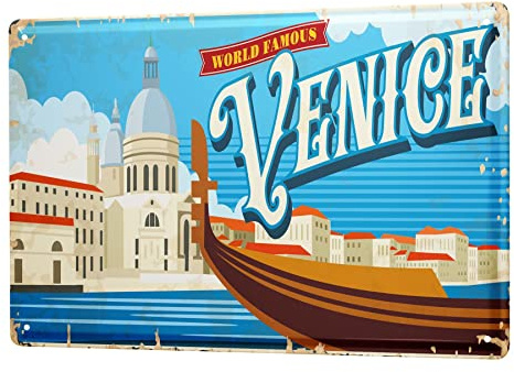 Blechschild Retro - Vintage Metall-Poster für das Wohnzimmer - Venedig Italien Motiv - 20 x 30 cm
