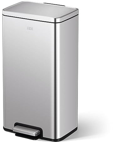 EKO Madison Cubo de Basura Cocina 30L con Pedal y Cierre Suave | Papelera de Acero Inoxidable Antihuella | Diseño Compacto y Robusto | Incluye Bolsas | Ideal para Cocinas Modernas