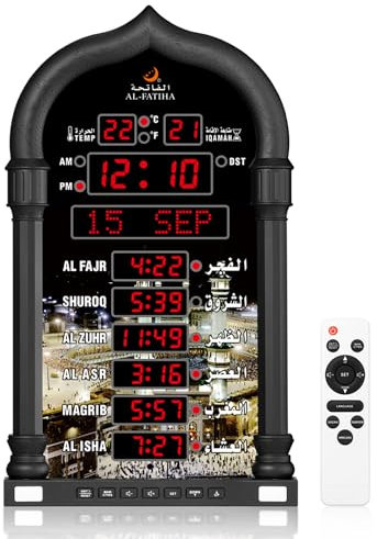 Al salama Azan Uhr, LED muslimische Gebetsuhr, Athan Wanduhr, Lesen Haus/Büro/Moschee Digital Azan Uhr Home Decor (Black)