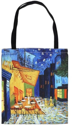 Ölgemälde Van Gogh Canvas Einkaufstasche Café Terrasse in Der Nacht Große Frauen Casual Umhängetasche Handtasche Wiederverwendbares Mehrzweck -einkaufsbeutel Cotton -Beutel Für Draußen