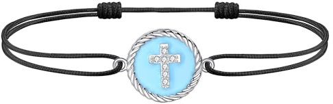 J.Endéar Fußkettchen Damen Kreuz Silber 925 Schwarz Schnur Surfer Fußkette Wasserdicht Blau Fußkettchen Mädchen Frauen Maritim Strand Schmuck Christliches Amulett Kommunion Geschenk