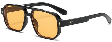 YAMEIZE Occhiali da Sole Retrò Pilot a Doppio Ponte - Rettangolari per Donna e Uomo Stile Classico Quadrato Vintage Occhiali da Protezione UV400 Guida all'aperto