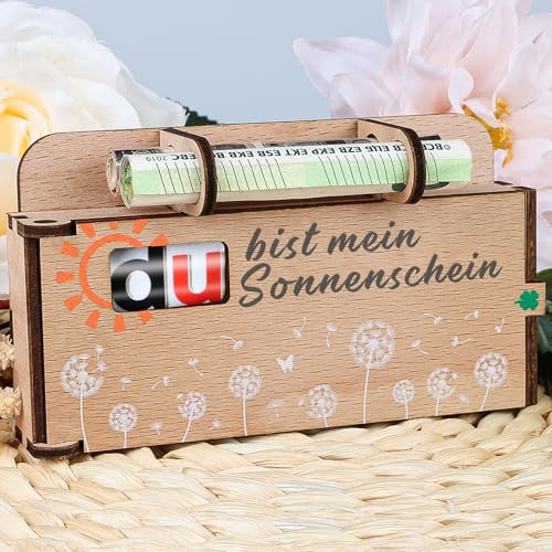 TUZELIYA Du bist Mein Sonnenschein - Duplo Schokoriegel-Geschenkbox Deko - Wunscherfüller Geldgeschenk für Frauen, Männer, Beste Freundin, Paar - Geldgeschenk Geburtstag Holz - OHNE Duplo