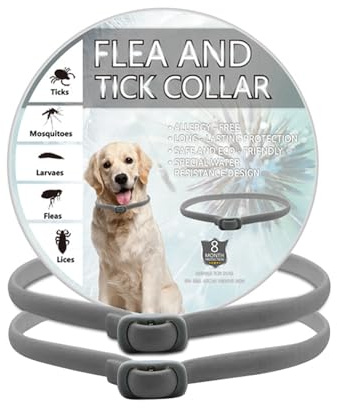 BKEPDY Collare Antipulci e Zecche Regolabile Impermeabile Antiparassitario per Tutti i Tipi di Cani 8 Mesi di Efficacia Protezione 65cm Taglia Unica 2 pack
