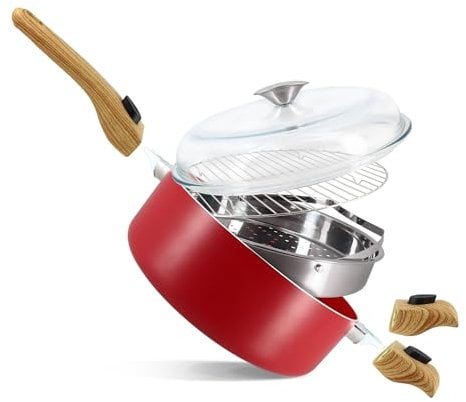 MENASTYL - Set culinaire multi-usages amovible Magenta 28cm en aluminium - Ustensile tout-en-un compatible tous feux et lave-vaisselle - Revêtement en céramique - 6020895