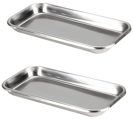 2PCS Metal Medical Tray - 8.89 x 4.64 x 0.78 Little Stainless Steel Surgical Tray for Lab, Dental, Clinical Use