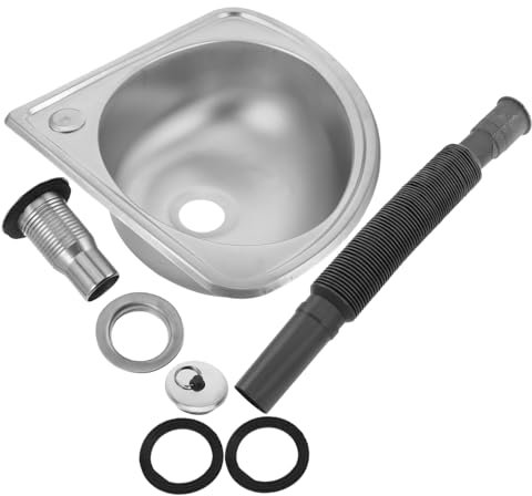 GLEAVI Fregadero Para Autocaravanas De Acero Inoxidable, Fregadero Sola Cubeta Pequeño Para Esquina, Instalación Pared, Lavabo Multiusos Para Cocina y Caravaning