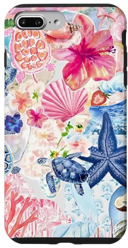 European Summer Preppy Collage Hibiscus And Turtle Case for iPhone 7 Plus/8 Plus