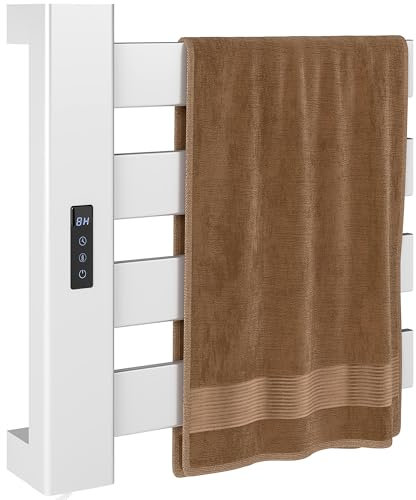 HOMCOM Toallero Eléctrico de Pared 130W Radiador Toallero Eléctrico de Aleación de Aluminio con Control WiFi Pantalla Táctil Temporizador 4 Barras Temperatura Ajustable Bajo Consumo IPX4 Blanco