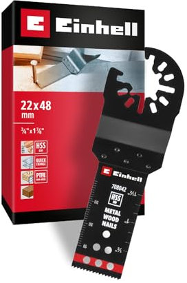 Original Einhell lama per sega a immersione in bimetallo per metallo e legno (larghezza 22 mm, profondità 48 mm, finitura PTFE, dentatura metallo, cambio rapido)