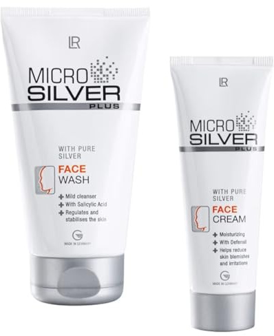 LR Micro Silver Plus Gesichtspflege Set mit reinem Silber, Gesichtswaschgel und Gesichtscreme, antibakteriell, für unreine Haut, Akne und Pickel, 2-teilig