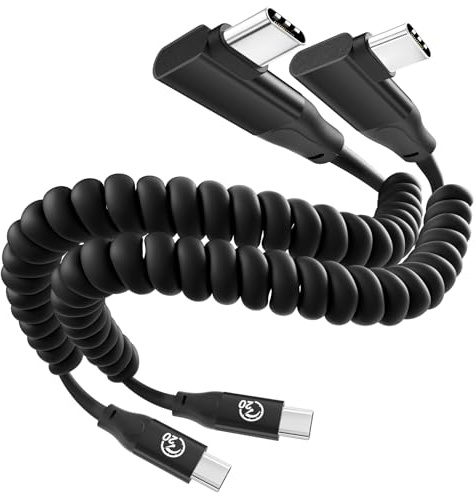 USB C Spiralkabel Kurz 30CM 2Stück, USBC auf USB C 3.2 Gen 2 Datenkabel | 20Gbps Winkel Typ C Spiral Kabel, 100W Android Auto Schnellladekabel, 5K/4K Videokabel für iPhone 17 16, Galaxy S26, MacBook
