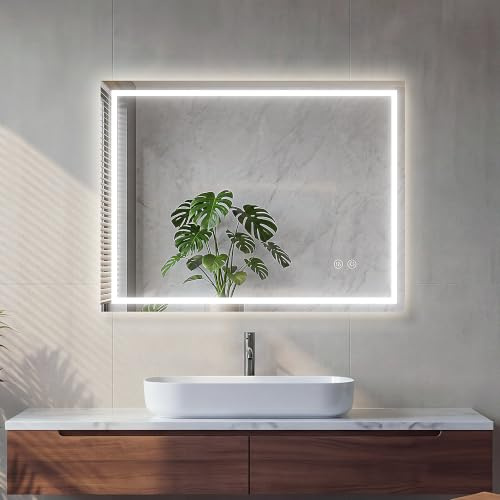 HySail Badspiegel mit Beleuchtung, 5mm Hochauflösender Silber-Spiegel | 3 Farbtemperaturen & Dimmbare Helligkeit, Wandspiegel mit Touch-Schalter & Anti-Beschlag