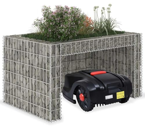 Gecheer Rasenmäher Garage, Stahldraht Unterstand 110x80x60 cm mit Hochbeet für Mähroboter Schutz und Gartendekoration
