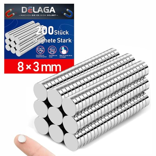 200 Stück Magnete Stark, 8x3mm Magnet Extra Stark, Kleine Magnete für Magnettafel, Kühlschrankmagnete, Mini-Magnete Rund für Whiteboard, Pinnwand, Büro