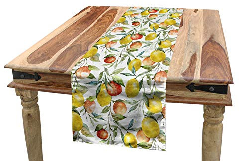 ABAKUHAUS Bunt Tischläufer, Orange Clementine Baum, Esszimmer Küche Rechteckiger Dekorativer Tischläufer, 40 x 180 cm, Weiß Gelb