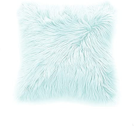 Teppich Wölkchen Fellkissen Kissenbezug mit Füllung - Sofakissen, Couchkissen, Kuschelkissen, Dekokissen - Couch Stuhl Sofa Wohnzimmer Schlafzimmer deko modern waschbar - Mint Grün - 43x43cm
