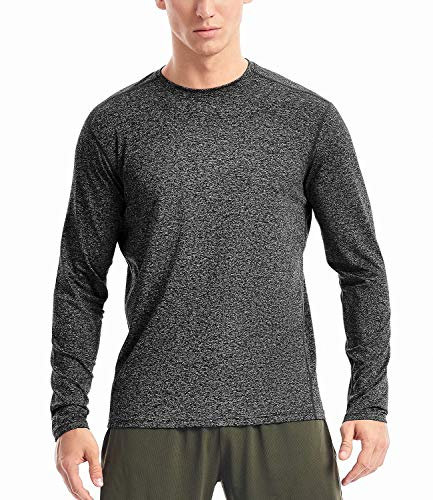 Zengjo Mens Running Top Long Sleeve Lightweight Quick Dry(Black Heather,XL)