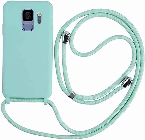 Ququcheng Kompatibel mit Samsung Galaxy S9 Hülle,Handykette Hülle Silikon Seil Necklace Handyhülle mit Kordel Tasche TPU Bumper Schutzhülle für Samsung Galaxy S9-Grün