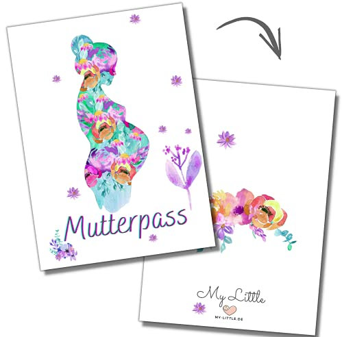 My-Little | Mutterpasshülle 3-teilig mit extra Fach für Ultraschall Fotos | Umschlag (transparent) für deutschen Mutterpass | Geschenk Schwangerschaft (Babybauch bunt)