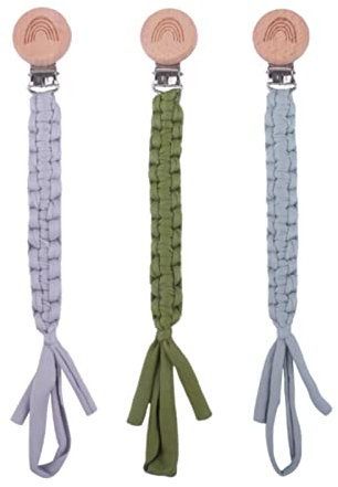 SWECOMZE 3 Pcs Schnullerkette Baumwolle Schnullerband Baby Schnullerketten Clips für Neugeboren Mädchen und Jungs Lätzchen Dreieckstuch Sauger Schnuller (Blau+Grau+Grün)