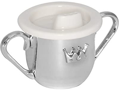 Brillibrum Design Kinderbecher mit Henkel versilbert anlaufgeschützt Baby Becher Taufgeschenk Silber Trinklernbecher mit Griff Schnabel-Tasse Krone (Gravur bis 15 Zeichen)