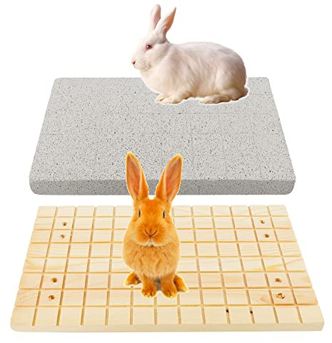 DQITJ 2 Pcs Rabbit Grinding Claw Pad Lava Grinding Teeth Stone, Wooden Scratch Board for Rabbit Bunny Chinchilla Totoro Rat Guinea Pig Hedgehog Rodent