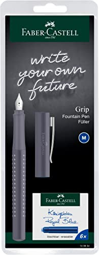Faber-Castell Grip 2010 140834 Fountain Pen Nib Width M Dapple Grey includes Six Ink Cartridges in Blue