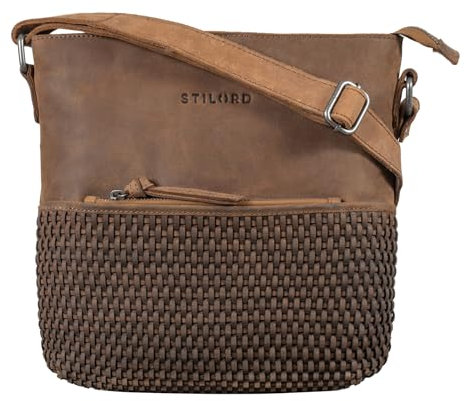 STILORD 'Liz' Damentasche geflochtenes Leder Handtasche Frauen Umhängetasche Groß Shopper Hobo Bag Elegante Schultertasche Tote Bag Vintage Flechttasche, Farbe:tarragona - braun