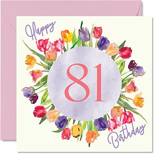 Schöne Geburtstagskarte zum 81. Geburtstag für Frauen - Aquarell-Tulpen Blumenstrauß - Karte für Ihre Oma Oma Oma Oma Mama Geburtstagsgeschenke 145mm schöne florale Grußkarten
