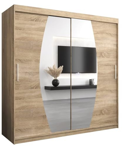 ABIKSMEBLE Armoire Porte coulissante Miroir Elypse - Dressing Chambre Adulte - Penderie Vetement Dressing - Garde Robe - Armoire 2 Portes - Closet