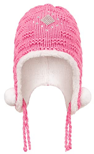 AJS Wintermütze Mädchen Inka Indio mit Ohren Ohrenklappenmütze Strasssteine, Farbe: B - Rosa
