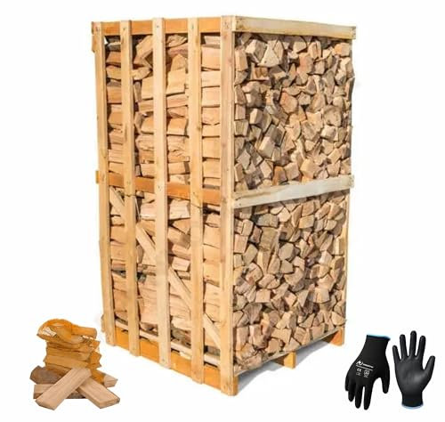 Brennholz Buche - 1.8 RM Kaminholz mit weniger als 20% Feuchtigkeit - inkl. Handschuhe & Anzündholz - Perfekt für Ofen, Feuerschale & Kamin - Premium Feuerholz - Sauber und trocken (2.7 SRM)