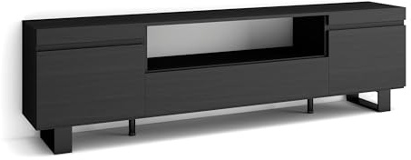 Skraut Home | TV-Schrank, Lowboard | für Wohnzimmer und Esszimmer | 200x57x35cm | Für TV-Geräte bis zu 80 | Industriedesign | Moderner Stil | Schwarz