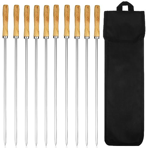 Kichvoe 10PCS BBQ Skewers Kabob Skewers For Grilling,Metal Skewers Double Skewers Flat Skewers with Storage Bag For Outdoor Campfire