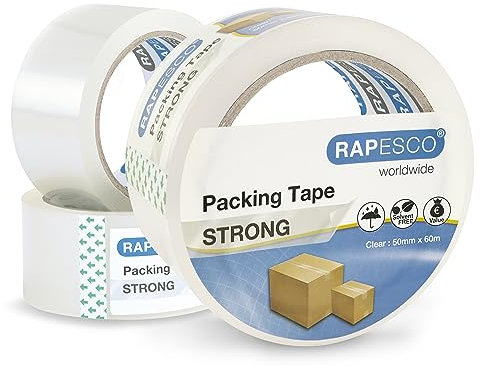 Rapesco 1751 Nastro da Imballaggio Resistente da 50mm x 60m, Trasparente, Confezione da 3