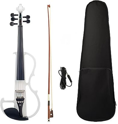 violín Violín Eléctrico De 5 Cuerdas, Violín Eléctrico De Práctica, Tamaño 4/4 con Funda De Cuerdas De Puente De Arco (Color : White 5 String)