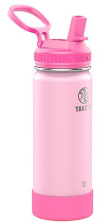 Takeya Actives Glow In The Dark Bouteille d'eau isotherme en acier inoxydable avec couvercle à paille, 532 ml, rose vif d'été